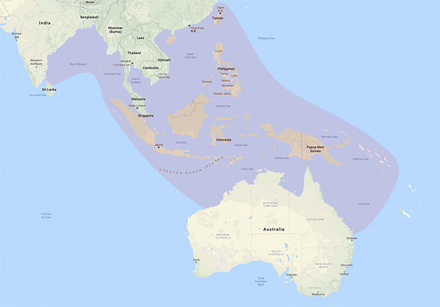 Distribution range of the Pinctada maxima mollusk. Distribution range of the Pinctada maxima mollusk.