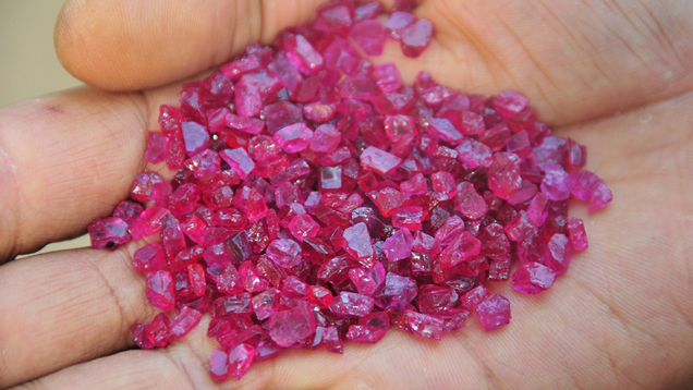 Mozambique ruby, which rivals Burmese ruby in color, was readily available at Baselworld and helped temper the lofty prices Burmese dealers have been asking in recent years. Mozambique ruby, which rivals Burmese ruby in color, was readily available at Baselworld and helped temper the lofty prices Burmese dealers have been asking in recent years.