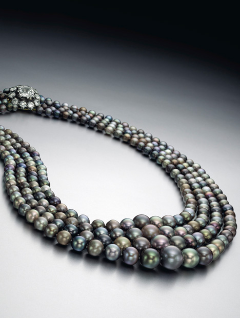 This four-strand colored natural pearl necklace set a record bid of $5.2 million from an Asian private buyer at Christie’s April 14 auction in New York. Photo courtesy of Christie’s This four-strand colored natural pearl necklace set a record bid of $5.2 million from an Asian private buyer at Christie’s April 14 auction in New York. Photo courtesy of Christie’s