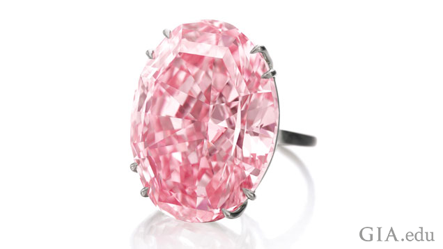 The Pink Star, a GIA-graded 59.60 carat fancy vivid pink diamond, sold for $83.2 million at a Sotheby’s auction Nov. 12, 2013 in Geneva. Photo courtesy of Sotheby’s