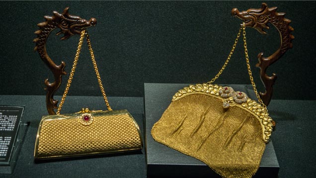 These newly designed modern filigree inlay art pieces are displayed in Zhaoyi’s art museum. Photo by Eric Welch/GIA.