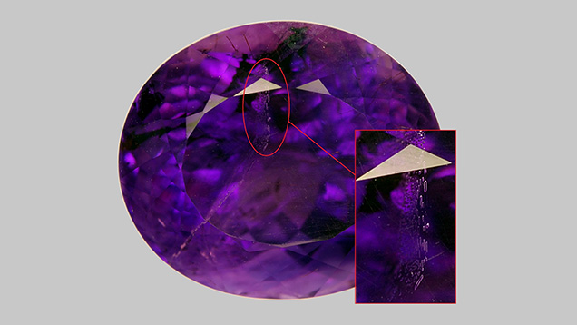 Amethyst sample showing veil of inclusions Amethyst sample showing veil of inclusions