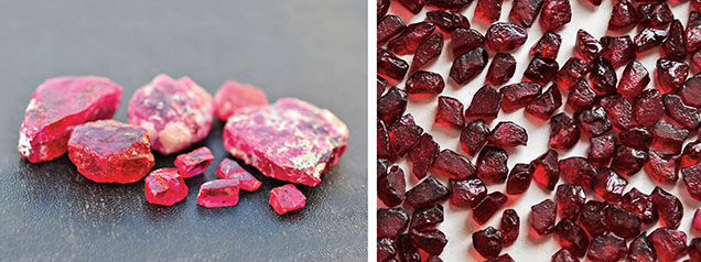 Rough rubies from primary and secondary deposits Rough rubies from primary and secondary deposits