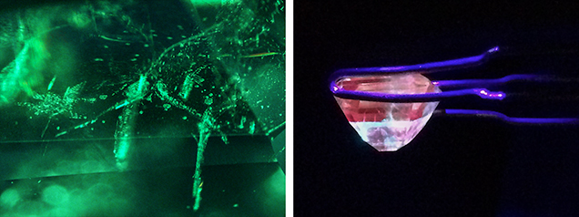 Gas bubbles and fluorescence in emerald doublet Gas bubbles and fluorescence in emerald doublet