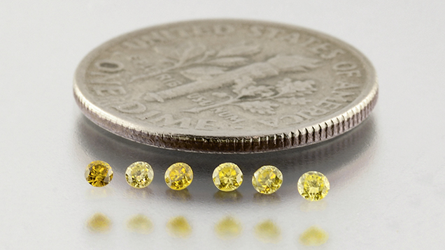 Six HPHT yellow melee diamonds Six HPHT yellow melee diamonds