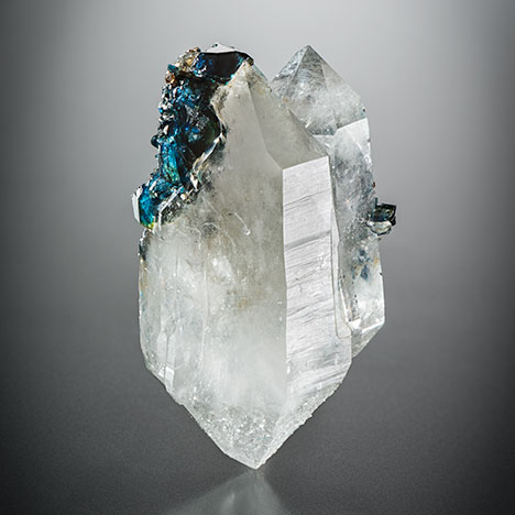 Quartz crystals with deep blue lazulite Quartz crystals with deep blue lazulite