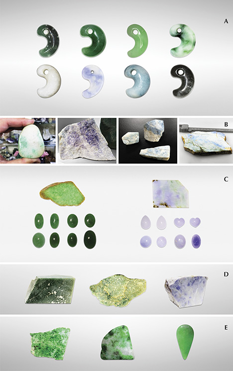 Jadeite samples from Japan, Myanmar, Guatemala, and Russia Jadeite samples from Japan, Myanmar, Guatemala, and Russia