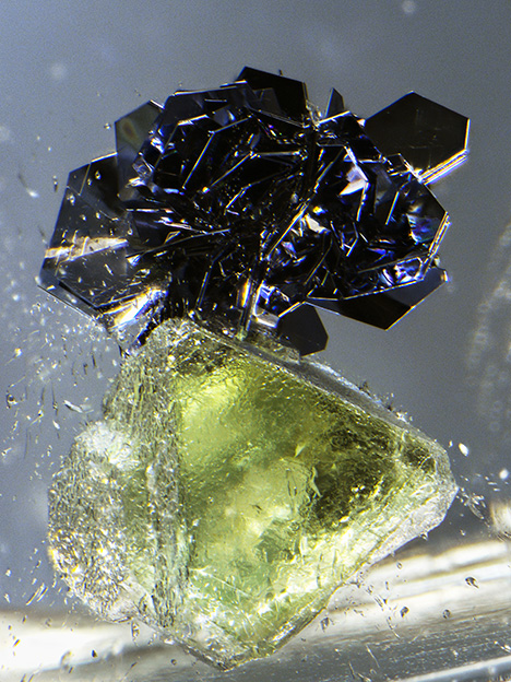 Fluorite and opaque inclusions in topaz.