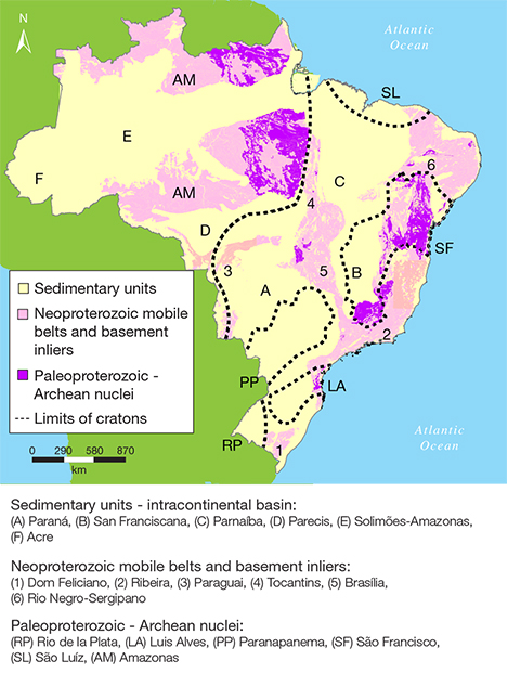 Map of Brazil’s major geological regions. Figure 9. A simplified map of the major geological regions of Brazil.