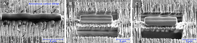 SEM images of iridescent quartz surface during focused ion beam milling SEM images of iridescent quartz surface during focused ion beam milling