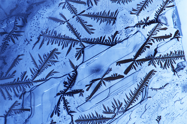 Dendritic inclusions in sapphire.