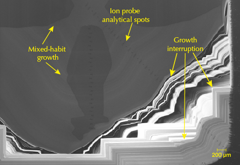 Growth zones in diamond plate. Growth zones in diamond plate.
