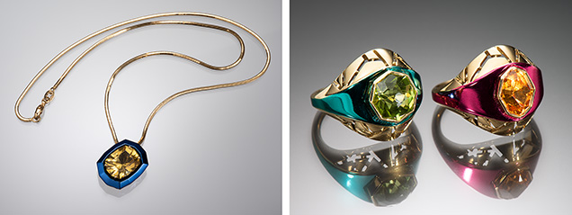 Chromanteq pendant and rings. Chromanteq pendant and rings.