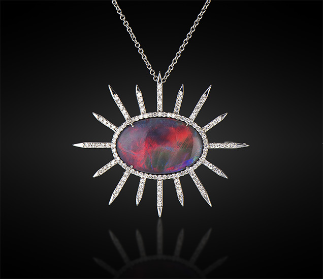 8.50 ct black opal and diamond necklace.