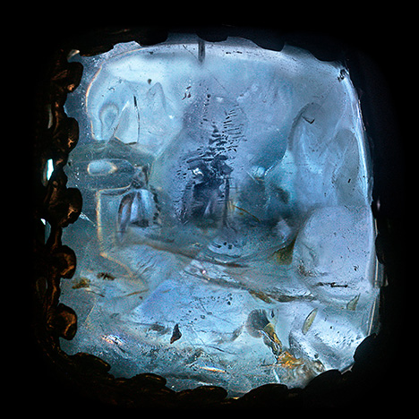 Composite image of the large center sapphire on the back of the reliquary.