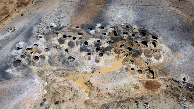 Aerial view of sapphire mining pits at Godefey, Ethiopia