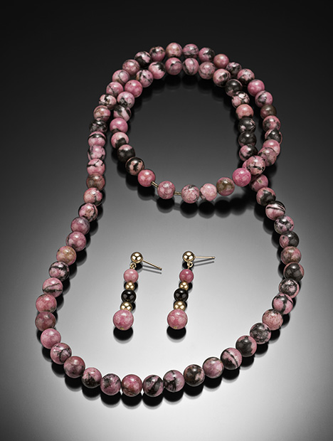 Rhodonite bead necklace and earrings Rhodonite bead necklace and earrings