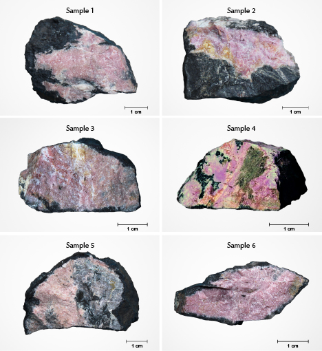 Rough samples of rhodonite from Tanatz Alp, Switzerland Rough samples of rhodonite from Tanatz Alp, Switzerland