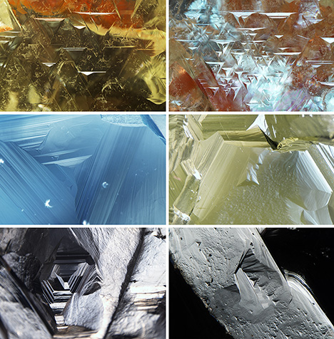 Dissolution features on the diamond’s surface. Dissolution features on the diamond’s surface.