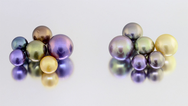 Treated and naturally colored pearls. Treated and naturally colored pearls.