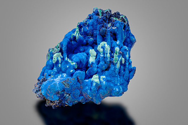 An azurite mineral specimen from Bisbee, Arizona. An azurite mineral specimen from Bisbee, Arizona.