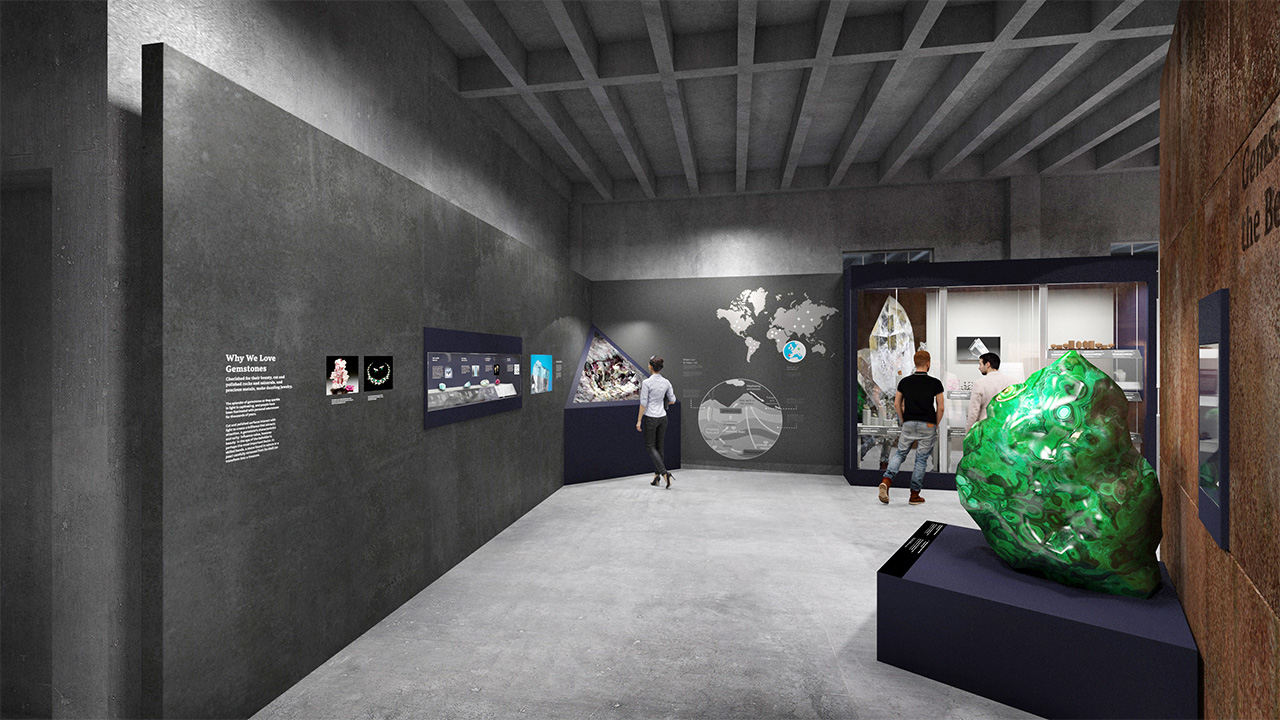 An architectural rendering of the new museum gem gallery. An architectural rendering of the new museum gem gallery.