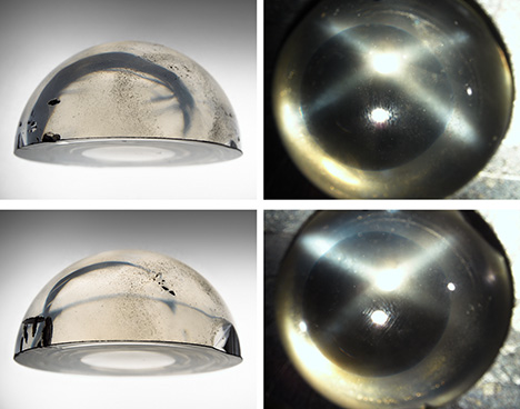 Natural diamond cabochons display asterism due to cloud inclusions. Natural diamond cabochons display asterism due to cloud inclusions.