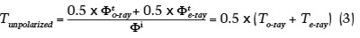 The image shows a mathematical equation for calculating the unpolarized temperature \( T_{\text{unpolarized}} \) using flux values.