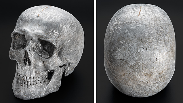 Skull carved from the Gibeon meteorite found in Namibia.
