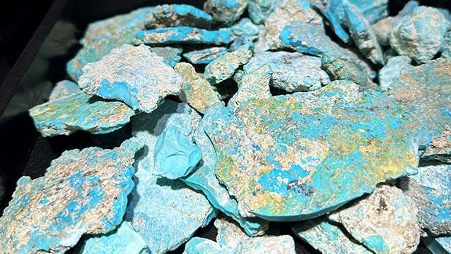 Figure 2. Vintage turquoise rough from the Sleeping Beauty mine in Arizona. Photo by Jennifer Stone-Sundberg; courtesy of Arizona Color Stones & Minerals. Figure 2. Vintage turquoise rough from the Sleeping Beauty mine in Arizona. Photo by Jennifer Stone-Sundberg; courtesy of Arizona Color Stones & Minerals.