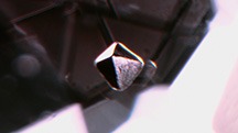 An octahedral fluorite crystal in a 1.25 ct Brazilian alexandrite. Photomicrograph by Hikaru Sato; field of view 2.37 mm. An octahedral fluorite crystal in a 1.25 ct Brazilian alexandrite. Photomicrograph by Hikaru Sato; field of view 2.37 mm.