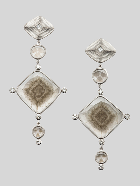 Award-winning diamond slice earrings.