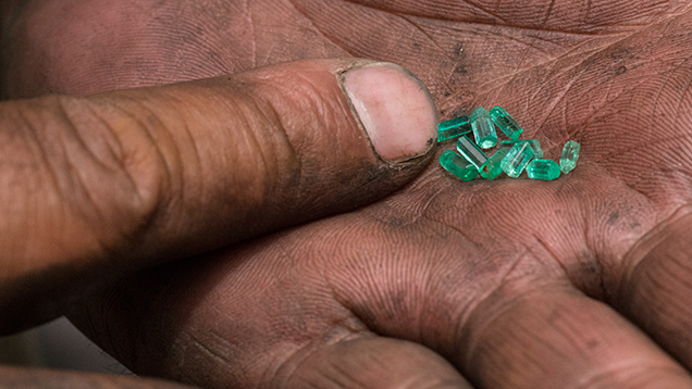 Small, bright hexagonal emerald crystals from Chivor Small, bright hexagonal emerald crystals from Chivor