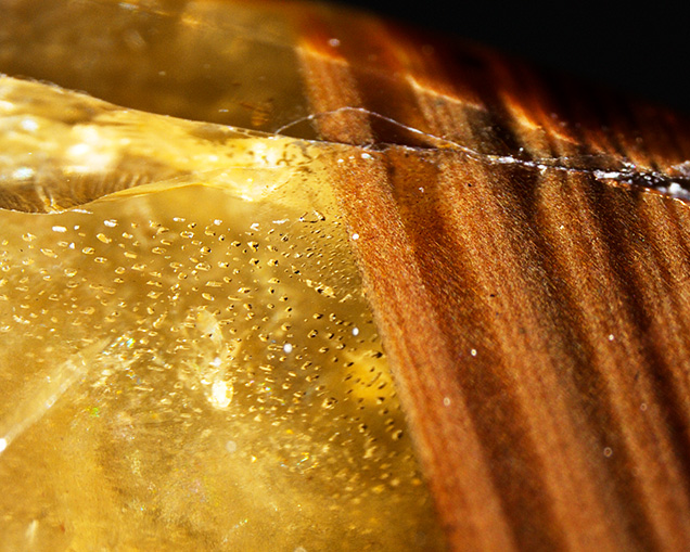 Inclusions and features of the star sapphire’s yellow core. Inclusions and features of the star sapphire’s yellow core.