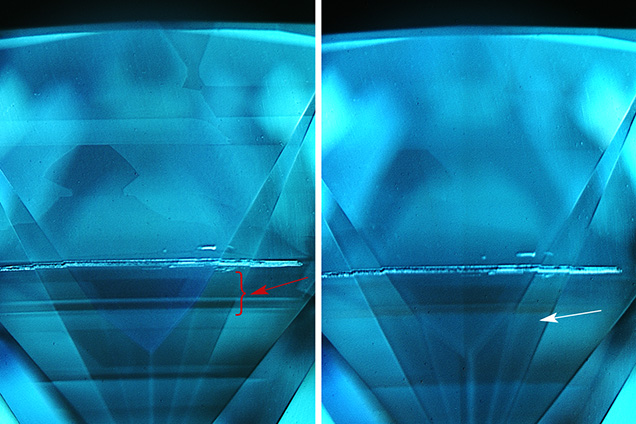 Fluorescence and phosphorescence images of the HPHT-grown diamond.