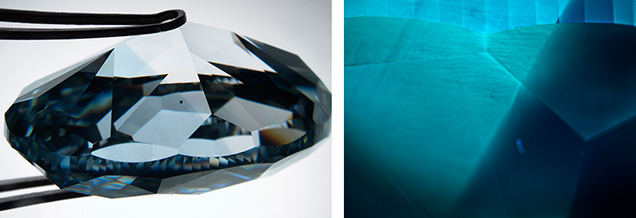 Color zonation in HPHT-treated blue diamond.