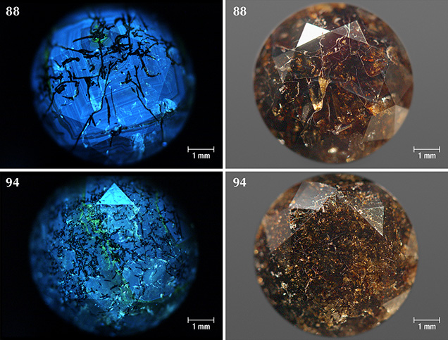 DiamondView images and photos of Marange diamonds that show radiation stains within fractures