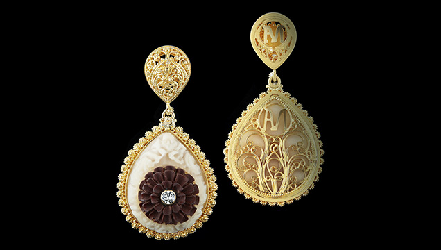 Tagua nut and sawo wood teardrop earrings.