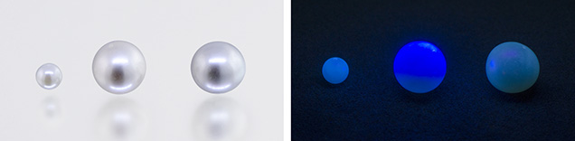 Fluorescence reaction of various cultured pearls