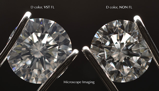 D-color stones under the microscope for transparency evaluation D-color stones under the microscope for transparency evaluation