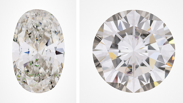 Two diamonds with interesting inclusions. Two diamonds with interesting inclusions.
