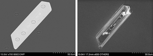 Use of backscattered electron imaging (left) and cathodoluminescence imaging (right) to determine age of zircon inclusion and host. Use of backscattered electron imaging (left) and cathodoluminescence imaging (right) to determine age of zircon inclusion and host.