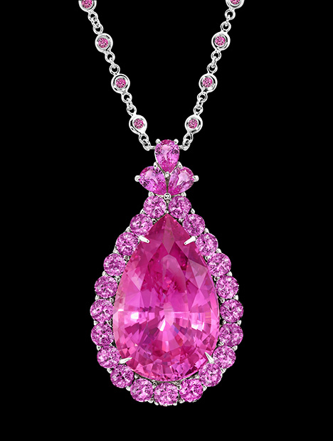 The 79.39 ct Royal Pink sapphire was on display at the Natural History Museum of Los Angeles County’s Brilliance exhibit.