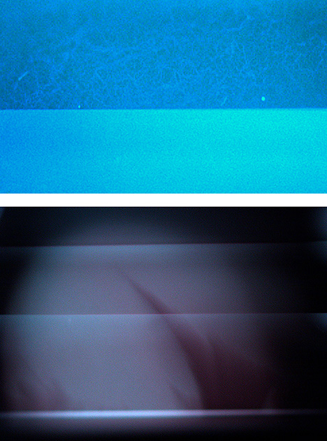 The De Beers Cullinan Blue diamond, before and after short-wave UV exposure. The De Beers Cullinan Blue diamond, before and after short-wave UV exposure.