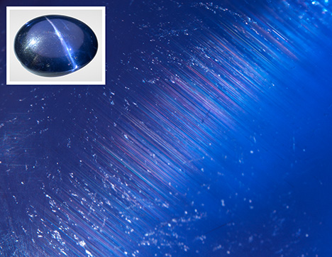Chatoyancy produced by parallel needle inclusions.