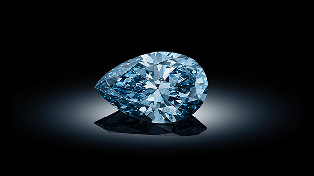 Figure 1. The Bulgari Laguna Blu, an 11.16 ct Fancy Vivid blue diamond, was featured for the first time at auction in Geneva. Courtesy of Sotheby’s. Figure 1. The Bulgari Laguna Blu, an 11.16 ct Fancy Vivid blue diamond, was featured for the first time at auction in Geneva. Courtesy of Sotheby’s.