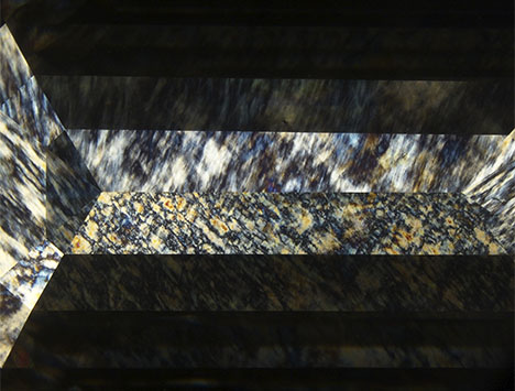 Figure 2. A high amount of strain and a strong birefringence pattern were observed using crossed polarizers. Photomicrograph by Ka Wing Tam; field of view 15.92 mm. Figure 2. A high amount of strain and a strong birefringence pattern were observed using crossed polarizers. Photomicrograph by Ka Wing Tam; field of view 15.92 mm.