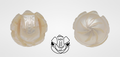 Figure 3. Front view of the Lord Ganesha pearl (left) with a line drawing of features (center) and back view (right). Photo by Gaurav Bera. Figure 3. Front view of the Lord Ganesha pearl (left) with a line drawing of features (center) and back view (right). Photo by Gaurav Bera.