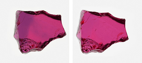 Mozambican ruby before and after heat treatment Mozambican ruby before and after heat treatment