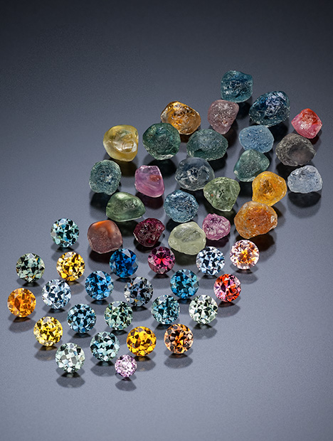 W15-Zwaan-fig2_194374-468x620.jpg. Rough and faceted sapphires from Rock Creek, Montana